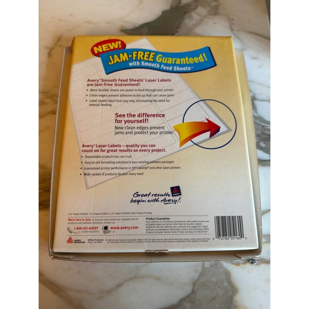 Avery Address Labels White 5160 Laser 3000 Count 1 x 2-5/8 Inch Jam-Free